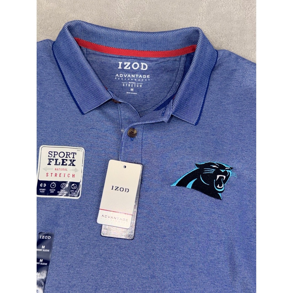 IZOD Mens Medium Carolina Panthers NFL Advantage Performance Polo Shirt Blue NWT